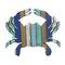 7" Wood Crab Blue Stripe Figure Coastal Beach House Decor Decoration